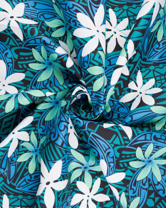 Polynesian fabric TIARE Turquoise Blue - Tissushop